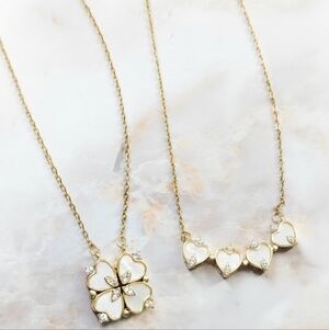 2-in-1 Magnetic Heart & Clover Necklace Titanium Gold Tone Convertible Jewelry